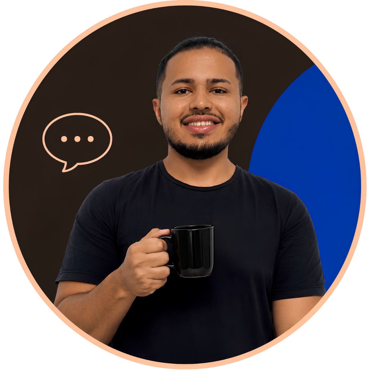 Pedro Simplicio segurando uma xícara de café
